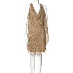 Haute Hippie Tan Snakeskin Print Silk Draped Shift Dress